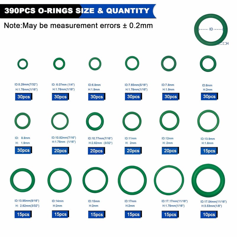 Daptemn 390 PCS Air Conditioning Compressor O Rings and 120 PCS A/C Sealing Washers Kit, 30 Size Air Conditioning Compressor Port Gasket, Repairs Automotive Air Conditioning Systems Bonded Washer - Image 3
